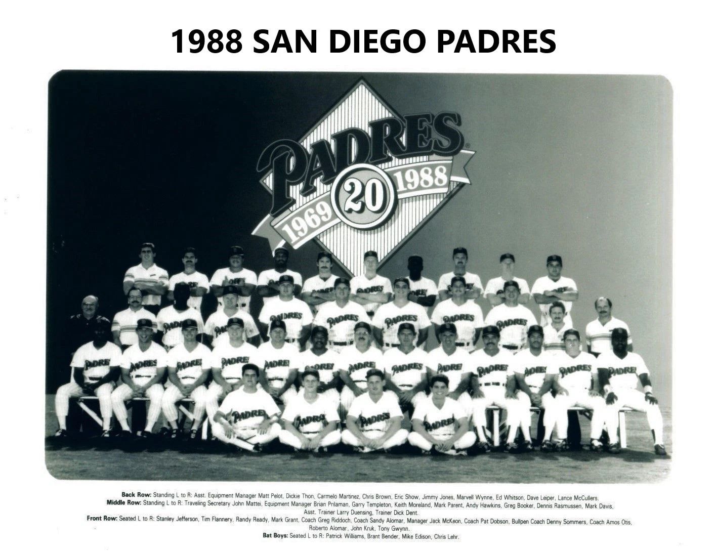 1988 San Diego Padres Team Keychain Baseball Picture Mlb