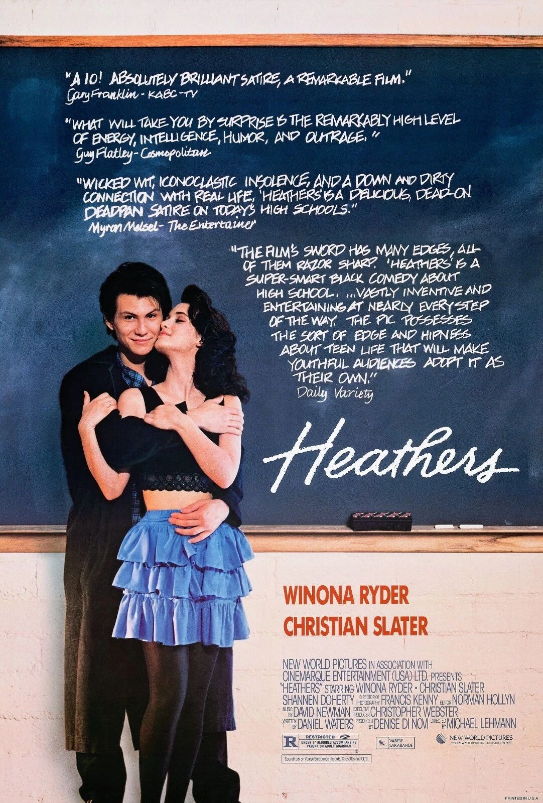 1989 Heathers Movie Poster Christian Slater Winona Ryder Comedy