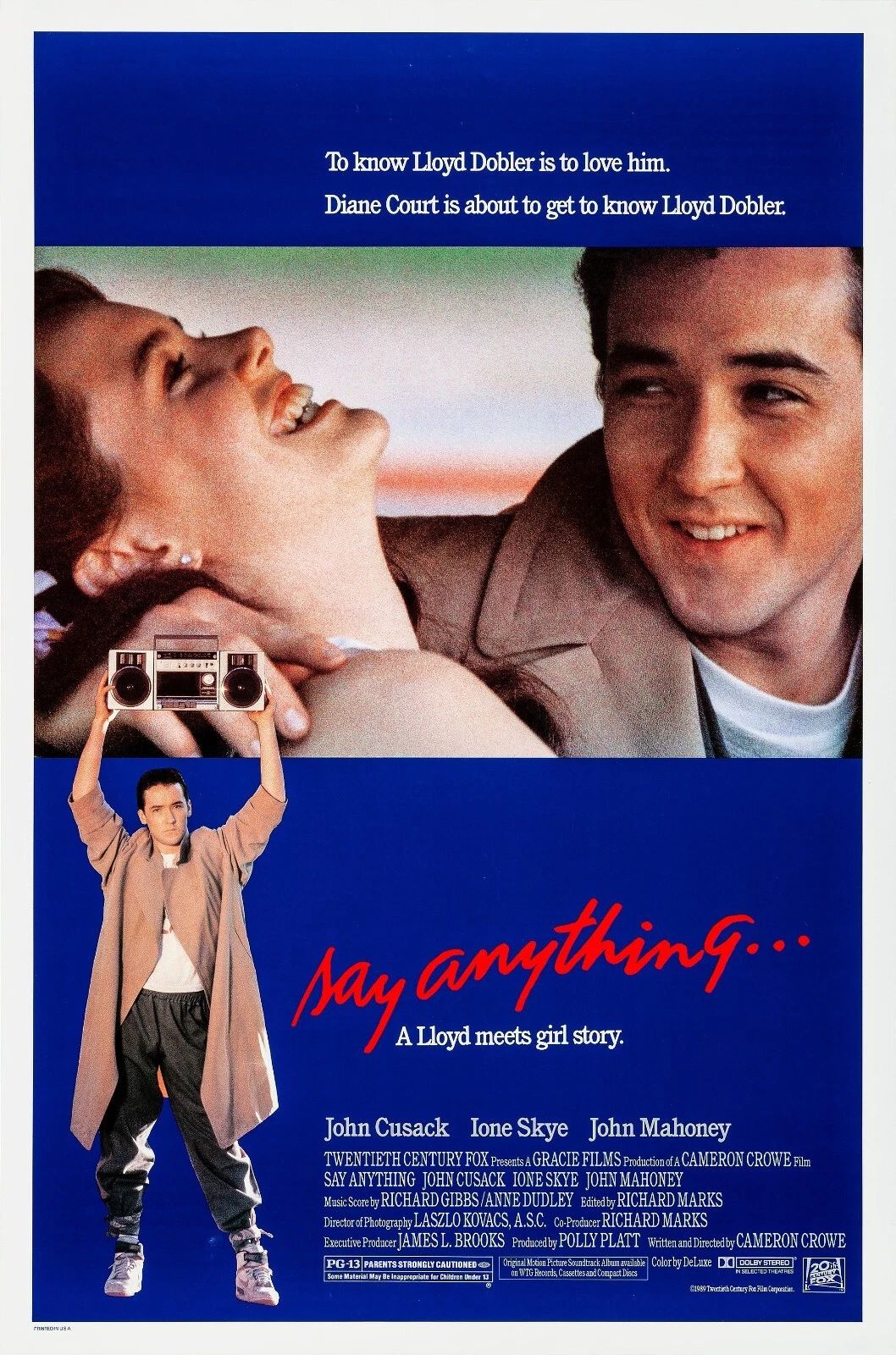 1989 Say Anything Movie Poster Lloyd Diane John Cusack Ione Skye