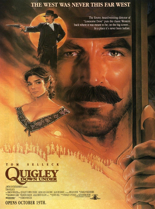 1990 Quigley Down Under Movie Keychain Tom Selleck Alan Rickman Crazy Cora