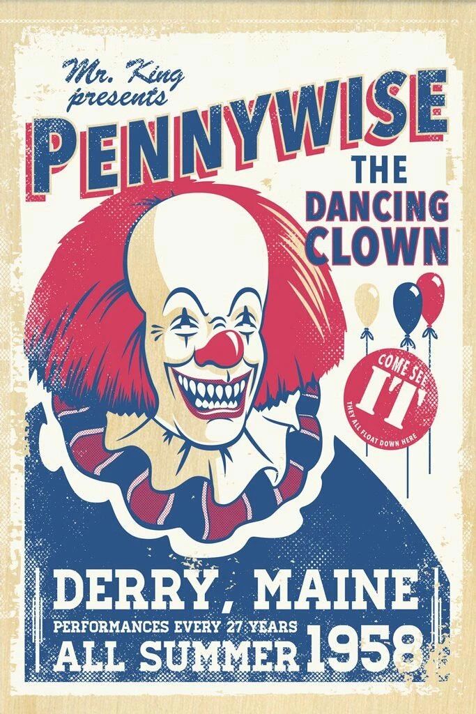 1990 Stephen King It Pennywise The Dancing Clown Derry Maine Magnetprint