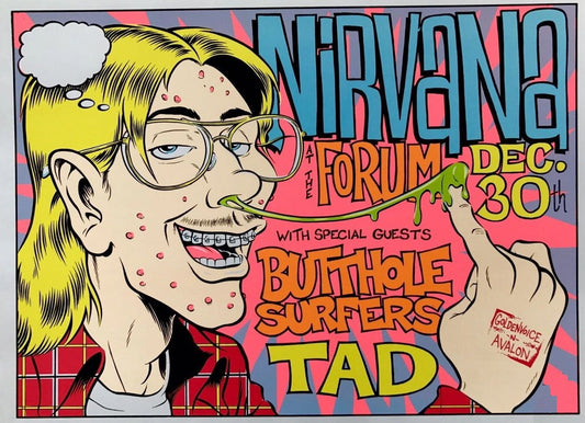 1993 Nirvana Tad Butthole Surfers Concert Poster Los Angeles Forum Rock