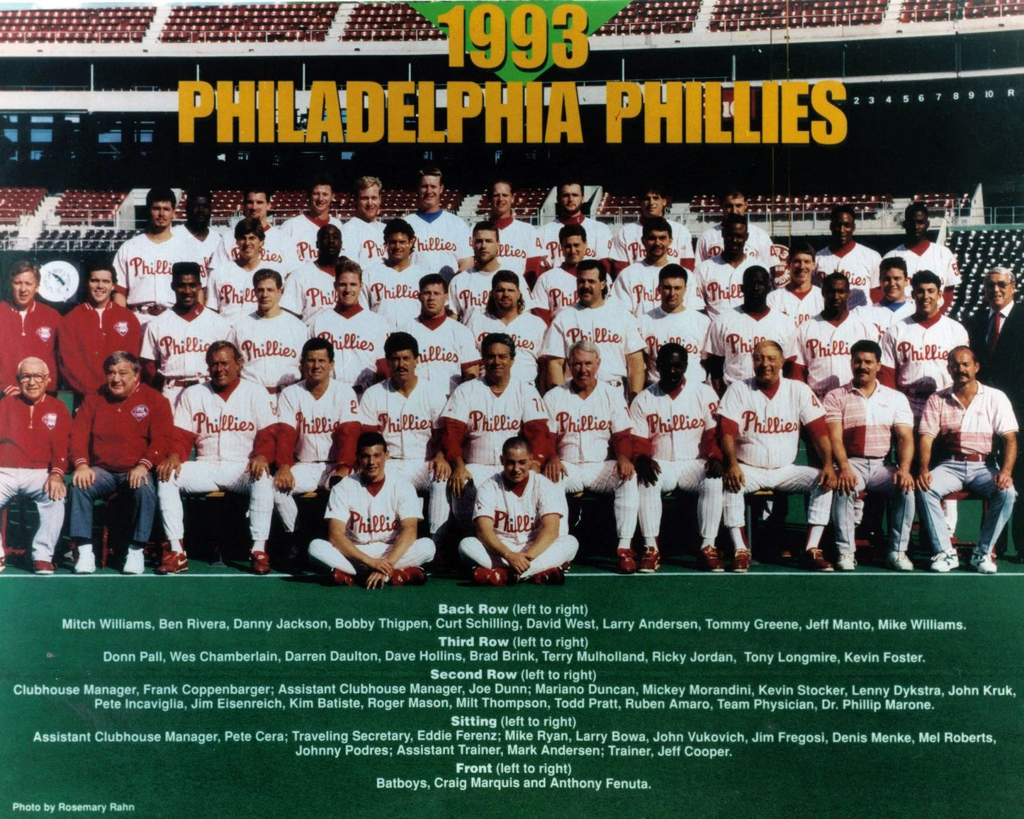 1993 Philadelphia Phillies Team Photo Baseball Picture Mlb