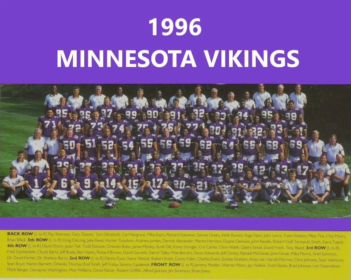 1996 Minnesota Vikings Team Magnet Football Picture Nfl