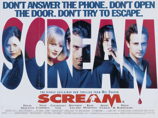 1996 Scream Movie Poster Sidney Prescott Gale Tatum Dewey Woodsboro 1