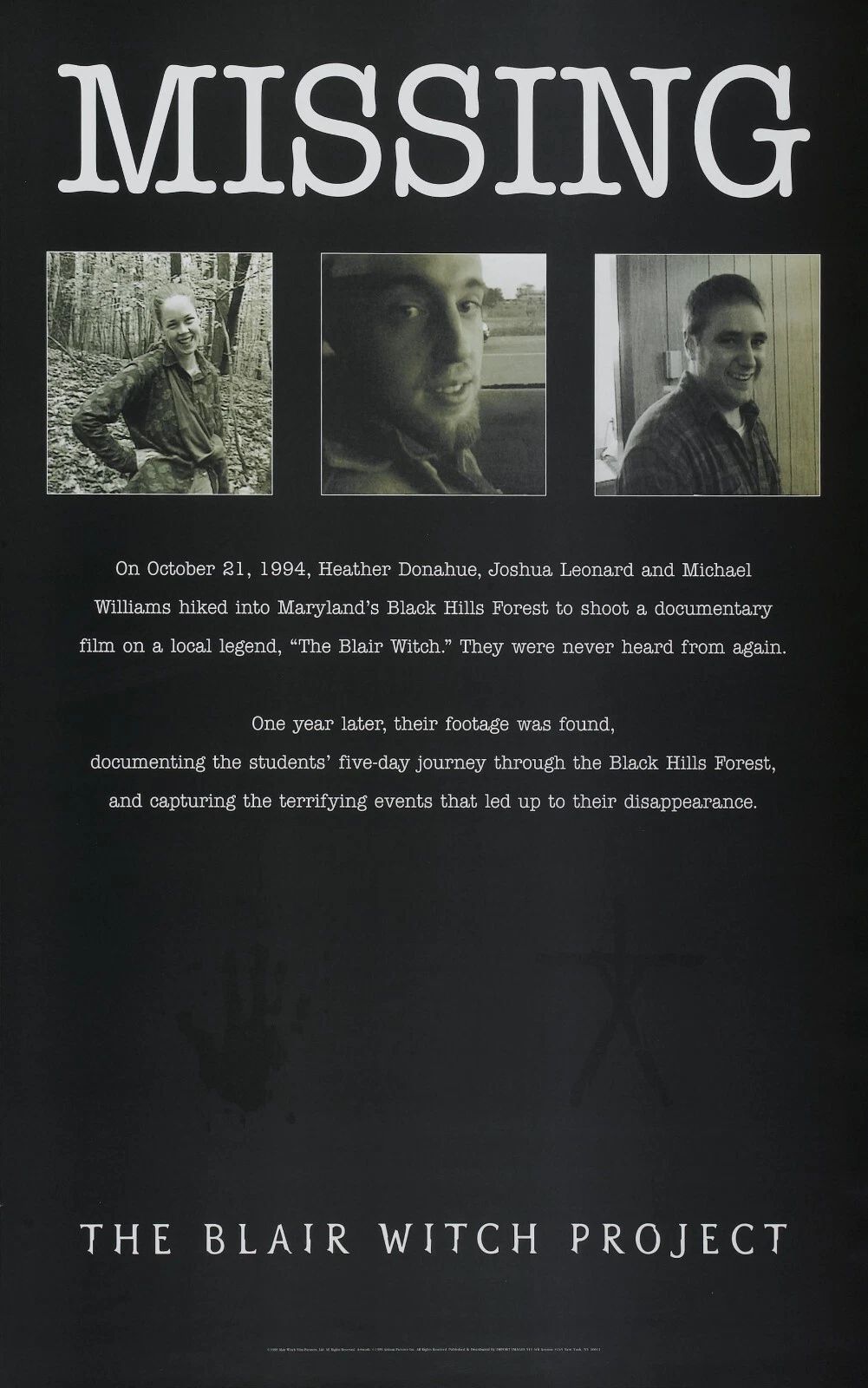 1999 The Blair Witch Project Movie Magnet Heather Mike Josh Horror