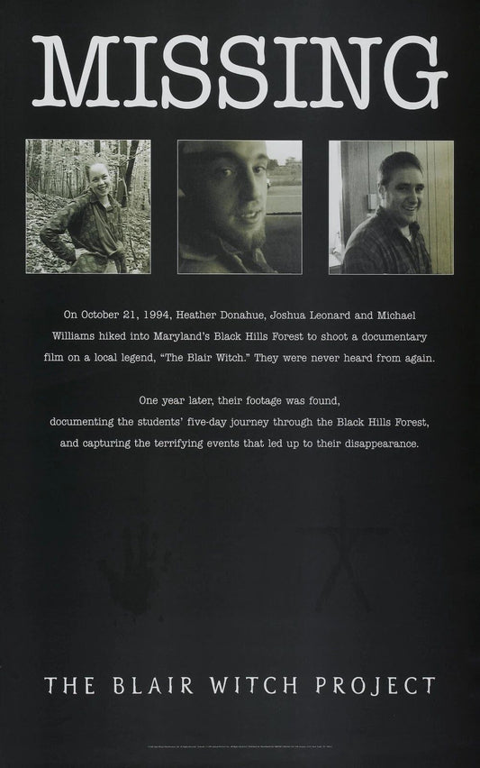 1999 The Blair Witch Project Movie Poster Heather Mike Josh Horror