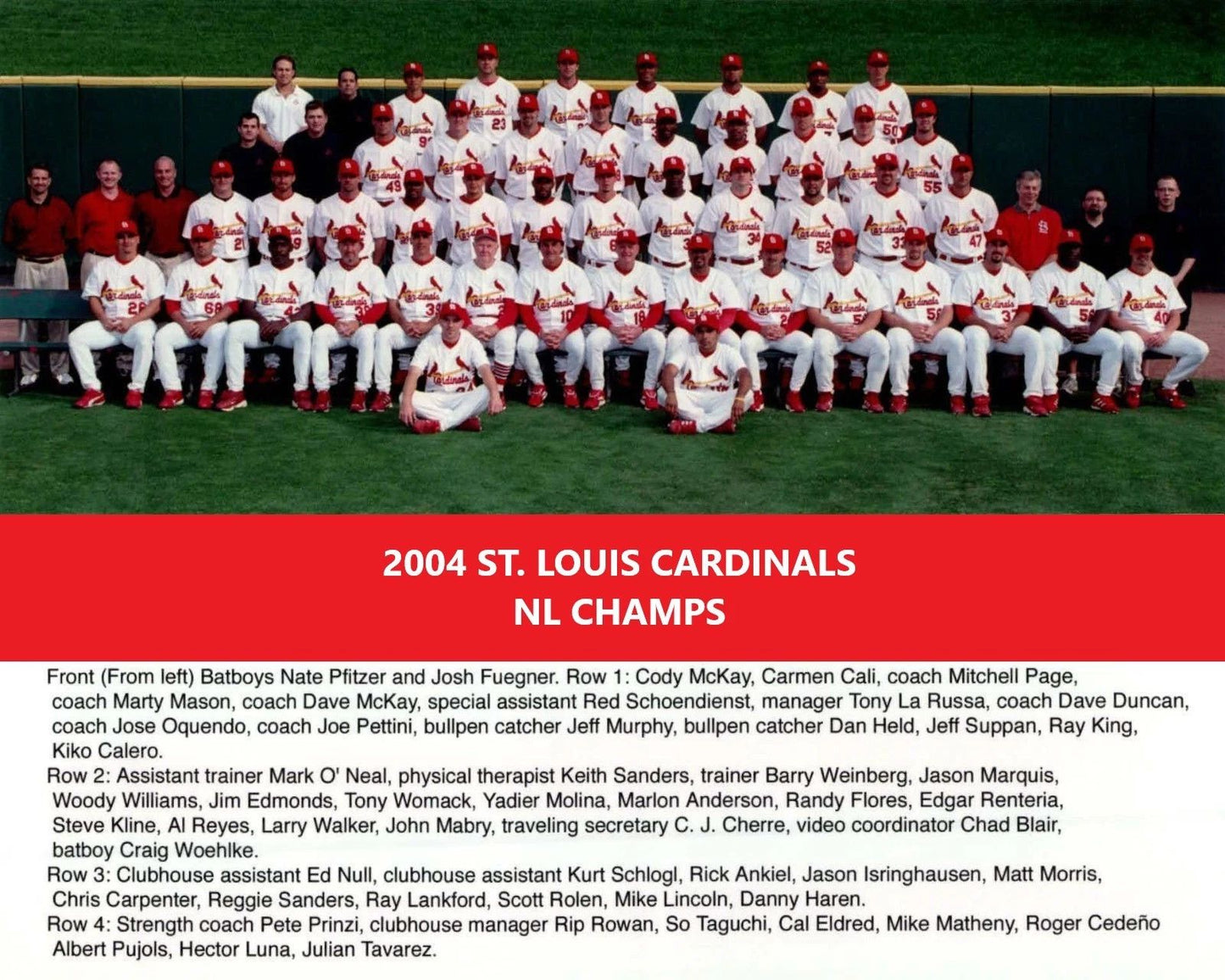 2004 St. Louis Cardinals Team Photo Baseball Picture League Champs Mlb
