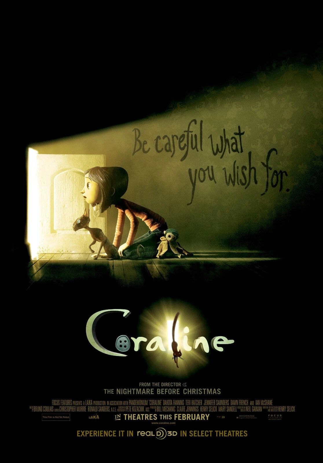 2009 Coraline Movie Poster Mel Cat April Dakota Fanning