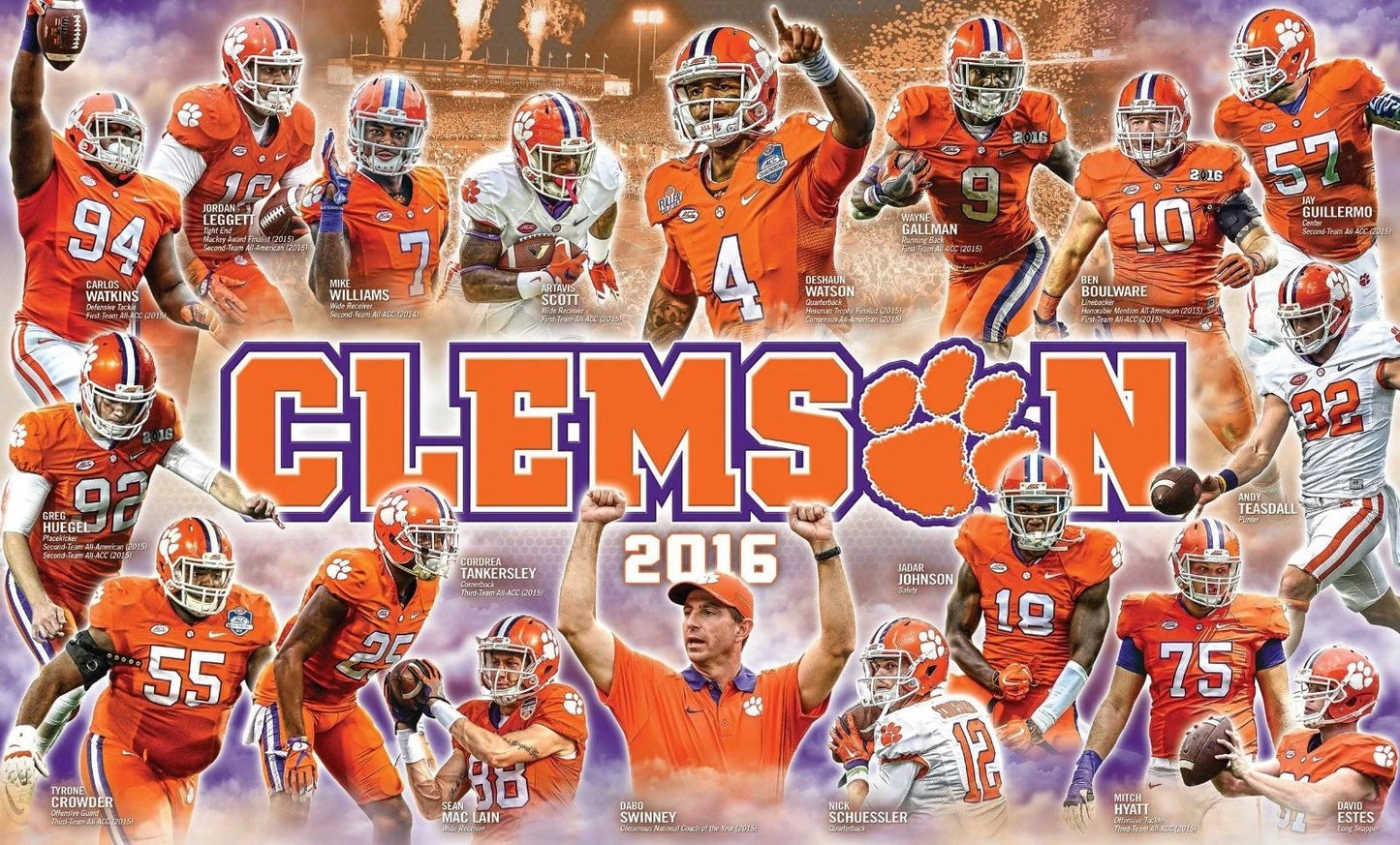 2016 Clemson Tigers Magnet Team Picture Ncaa Football Wide Border