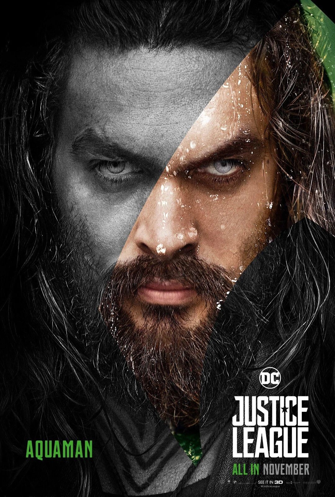 2017 Justice League Movie Poster Aquaman Jason Momoa Arthur Curry Dc