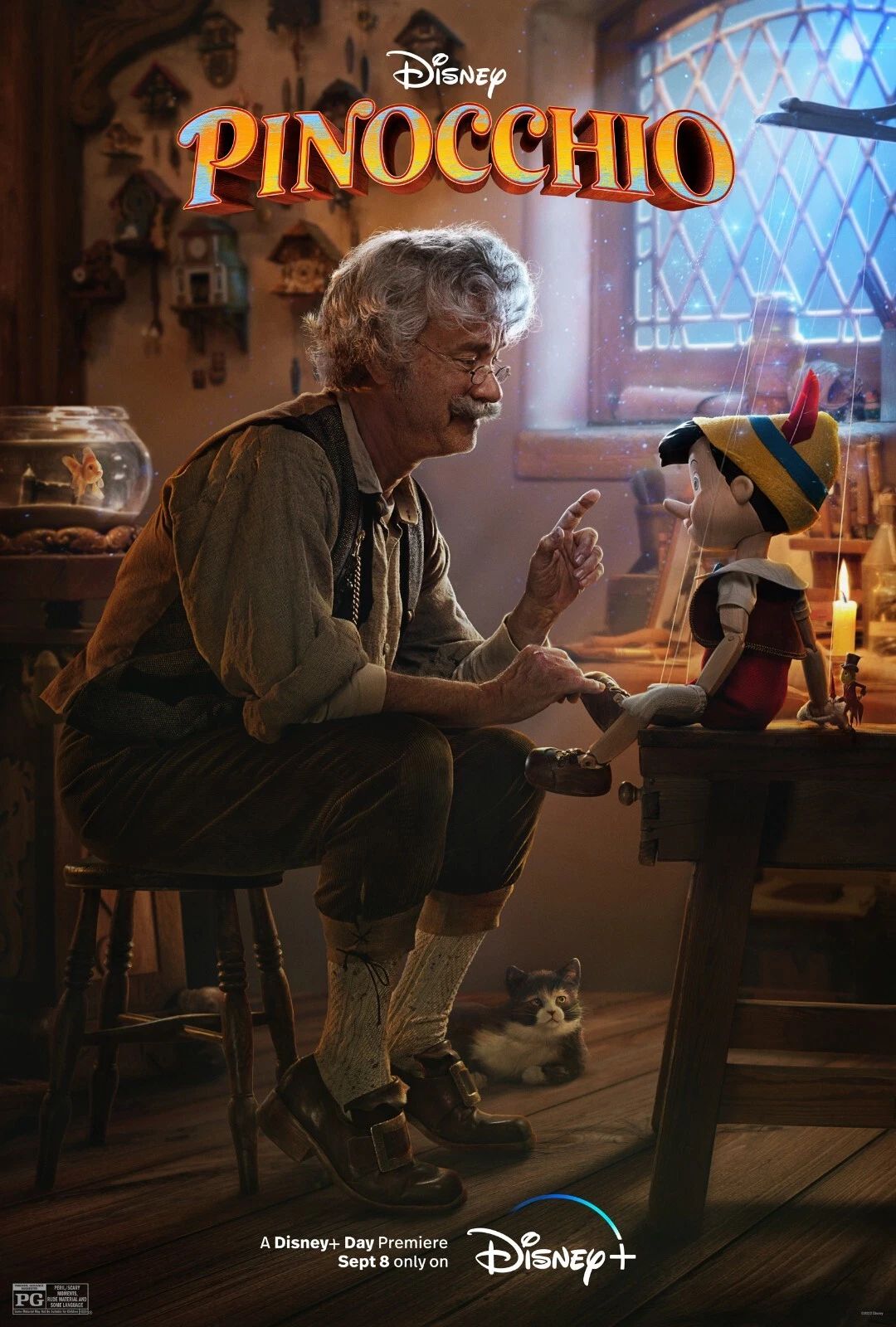 2022 Disney Pinocchio Movie Poster Tom Hanks Jiminy Cricket Geppetto
