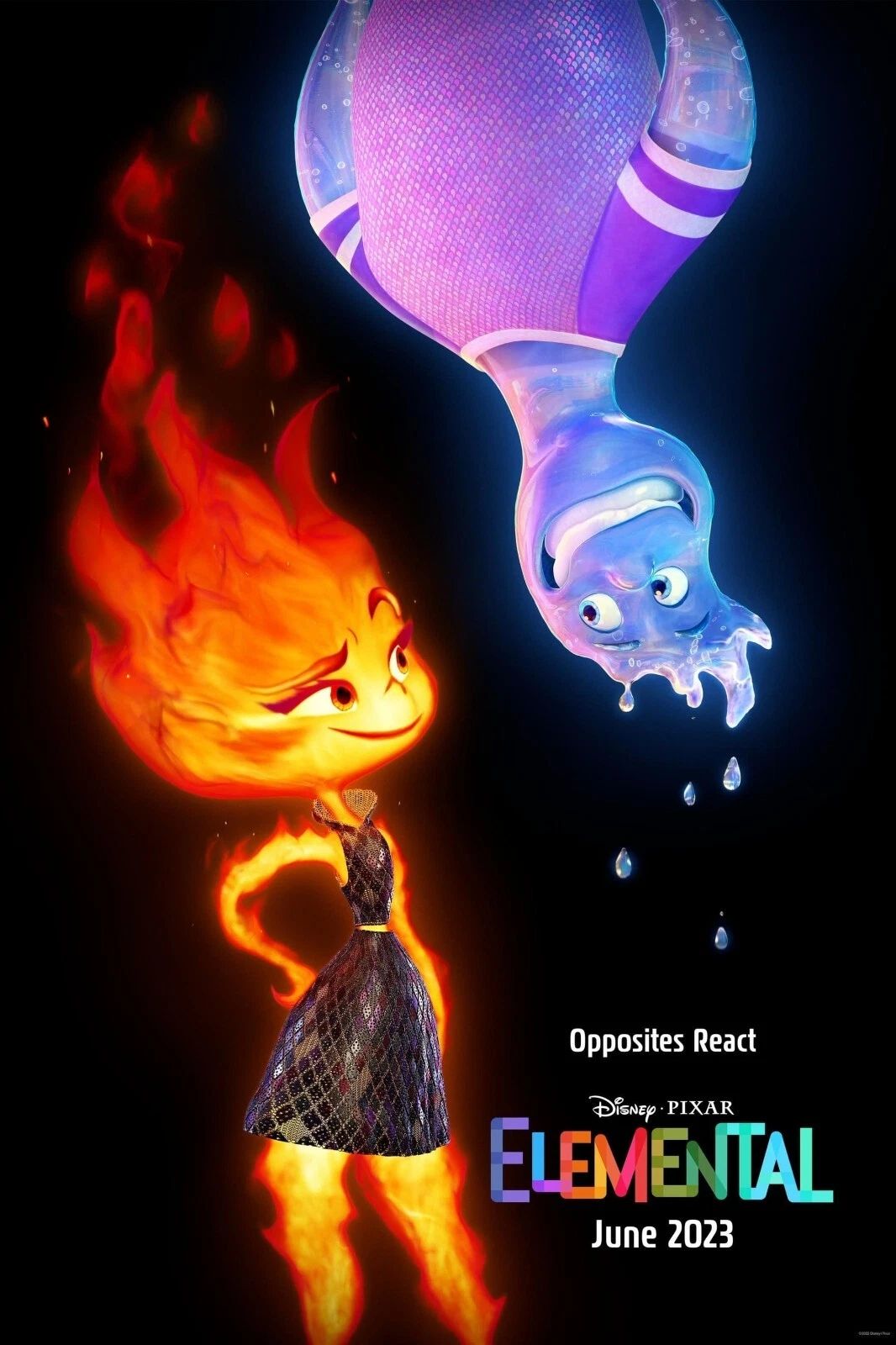 2023 Disney Elemental Movie Poster Ember Lumen Wade Ripple Pixar 1