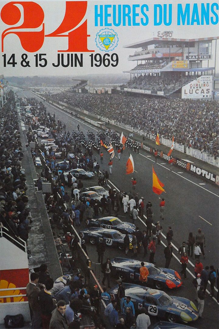 24 Heures Le Mans 1969 Vintage Racing Travel Auto Race Wall Art Poster