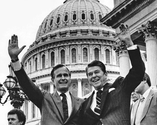 40Th President Ronald Reagan And George Bush Glossy Keychain Keychain