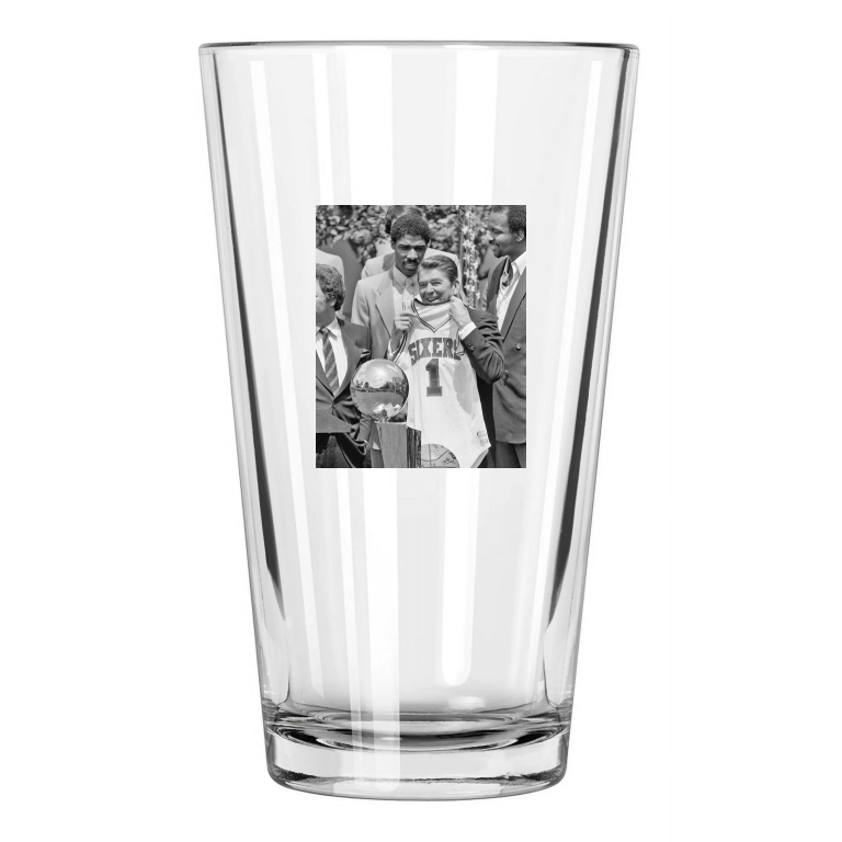 40Th President Ronald Reagan With Philadelphia 76Ers Champions Pint Beer Glass