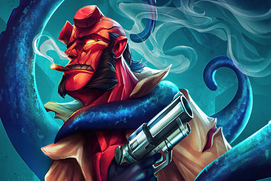 Hellboy Revolver Gun Smoking Art Comic Book Poster Print Wall Art