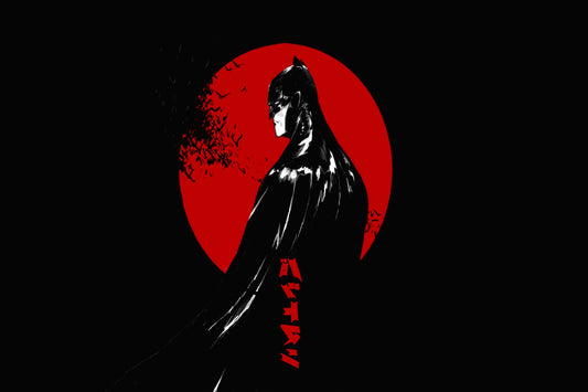 Batman Red Moon Dark Background Comic Book Poster Print Wall Art