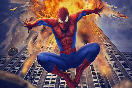 Spider Man Exploding Building Comic Book Poster Print Wall Art