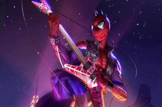 Spider Punk Guitar Marvel Superhero Comic Book Keychain