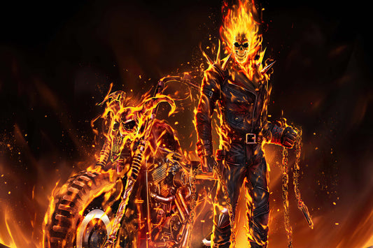 Ghost Rider Flaming Motorcycle Marvel Comic Book Poster Print Wall Art