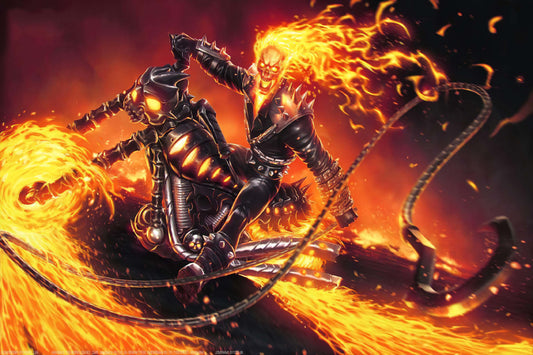 Ghost Rider Motorcycle Flaming Comics Art Comic Book Poster Print Wall Art