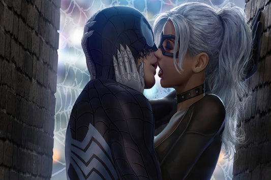 Spider Man Venom Symbiote Black Cat Kiss Comic Book Poster Print Wall Art