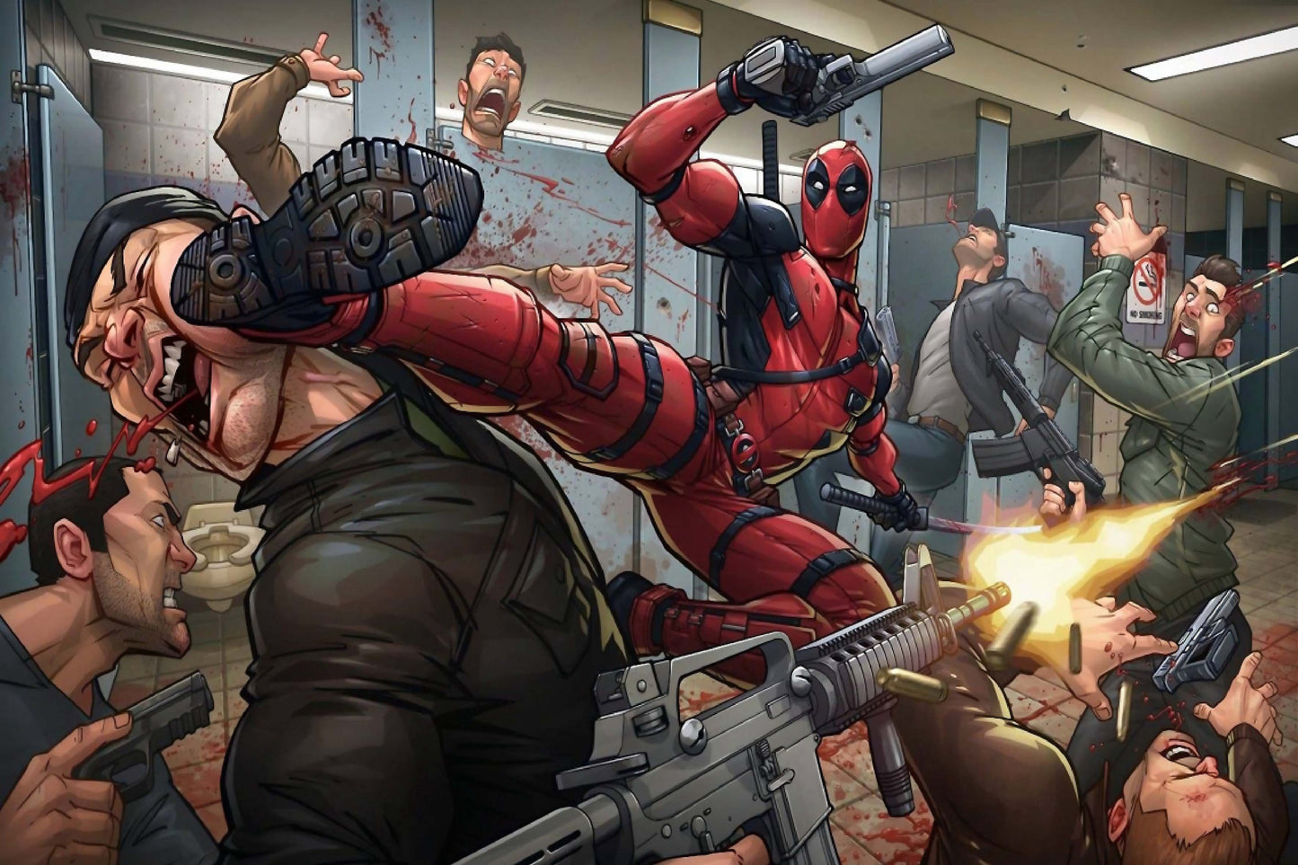 Deadpool Fighting Marvel Comics Comic Book Poster Print Wall Art