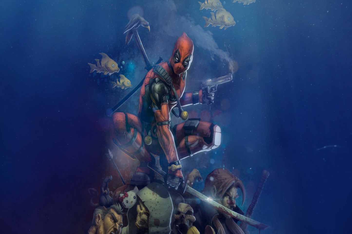 Deadpool Guns Katana Comic Book Poster Print Wall Art