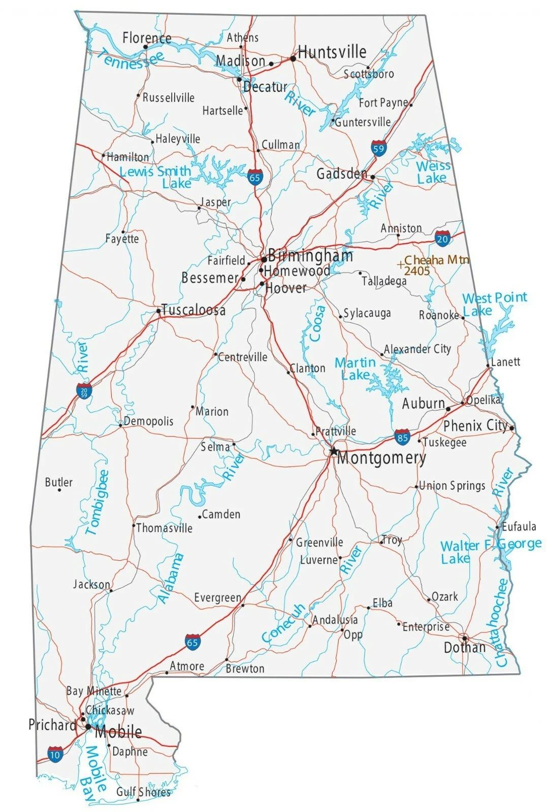 Alabama State Road Map Birmingham Montgomery Keychain Keychain Picture Print