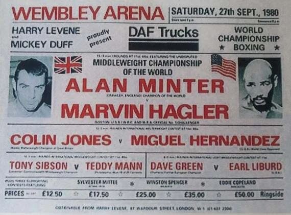 Alan Minter Vs Marvin Hagler Photo Boxing Poster Picture Little Fuzzy