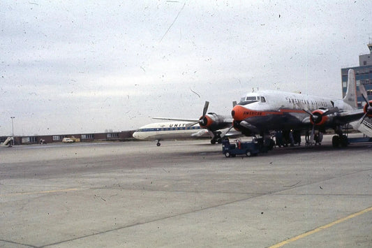 American Airlines Dc 6 & United Caravelle Day Airport Retro Picture Keychain