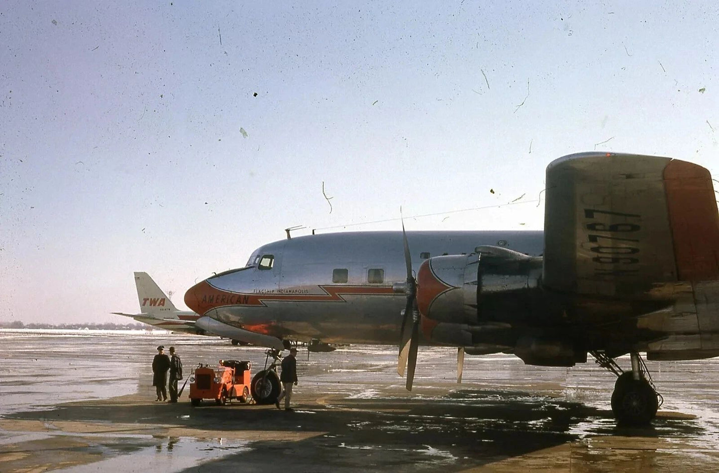 American Airline Dc 6B Airplane At Airport Retro Vintage Picture Magnet