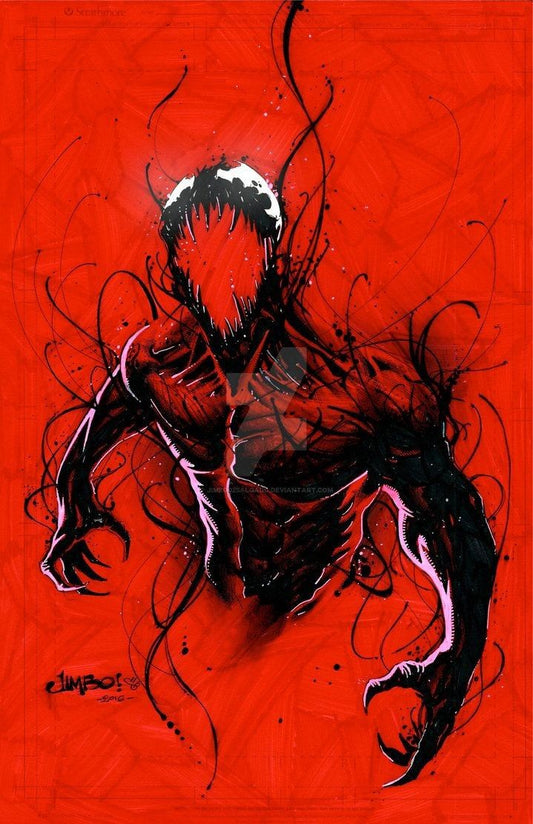 Abstract Monster Art Red Background Print Poster