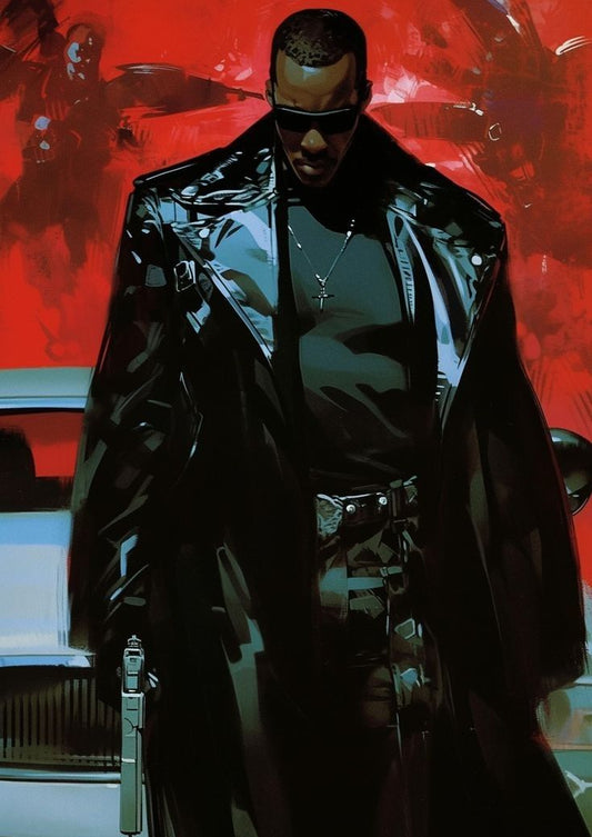 Action Hero In Black Leather Print Poster