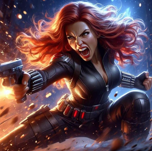 Action Heroine Battle Scene Print Poster