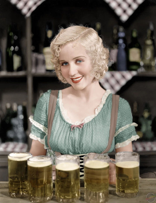 Actress Adrienne Dore Carrying Mugs Of Beer Retro Publicity Picture Keychain