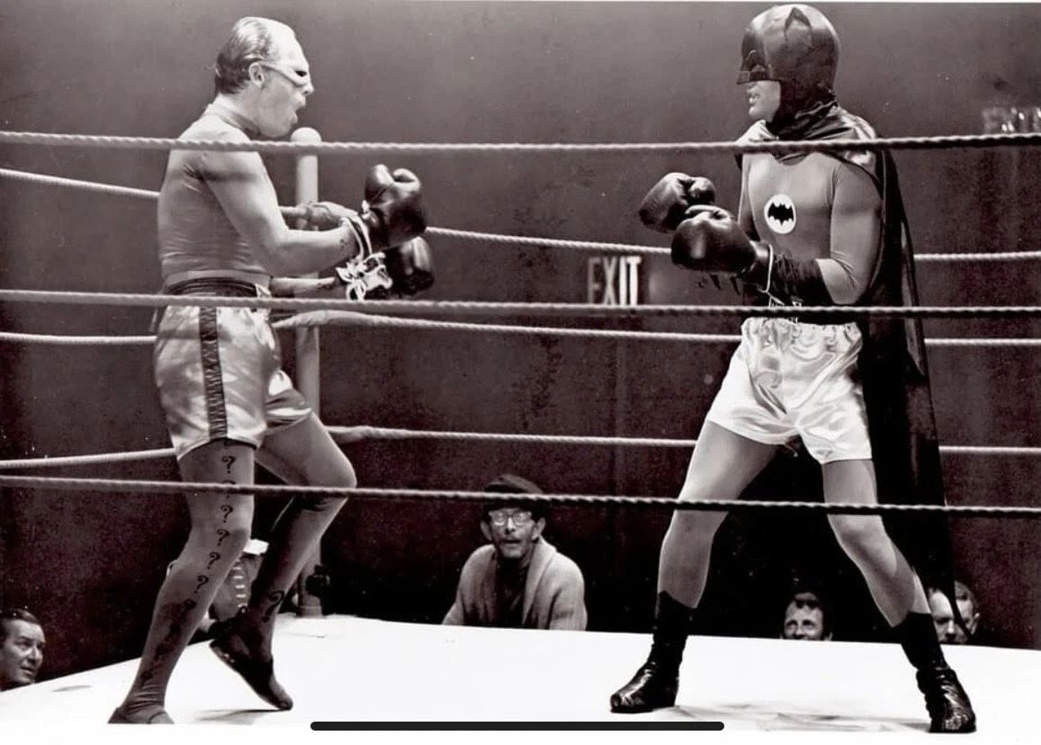 Adam West As Batman Boxing With The Riddler Picture Keychain Keychain Print