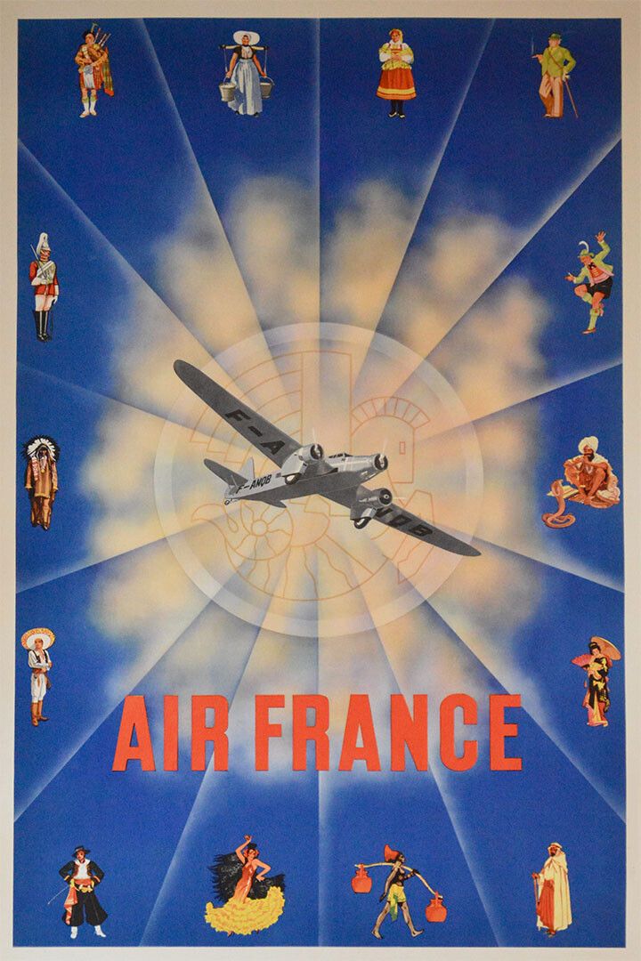 Air France French Line Vintage Airline Travel Print Keychain