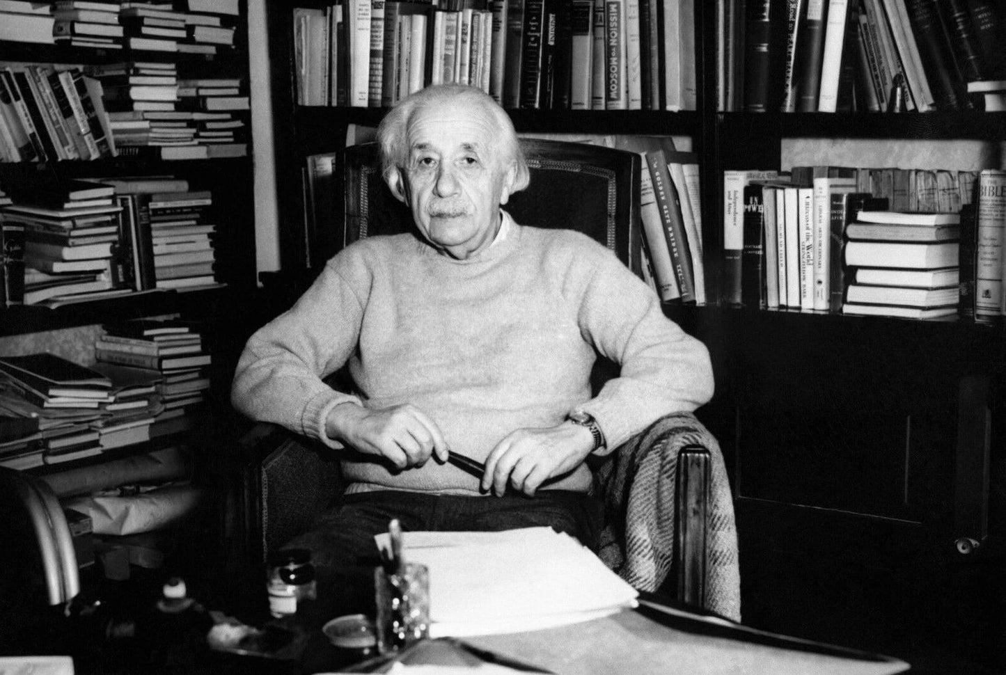 Albert Einstein German Scientist In His Study Picture Keychain Print