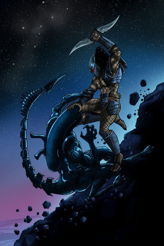 Alien Vs Warrior Battle Print Poster