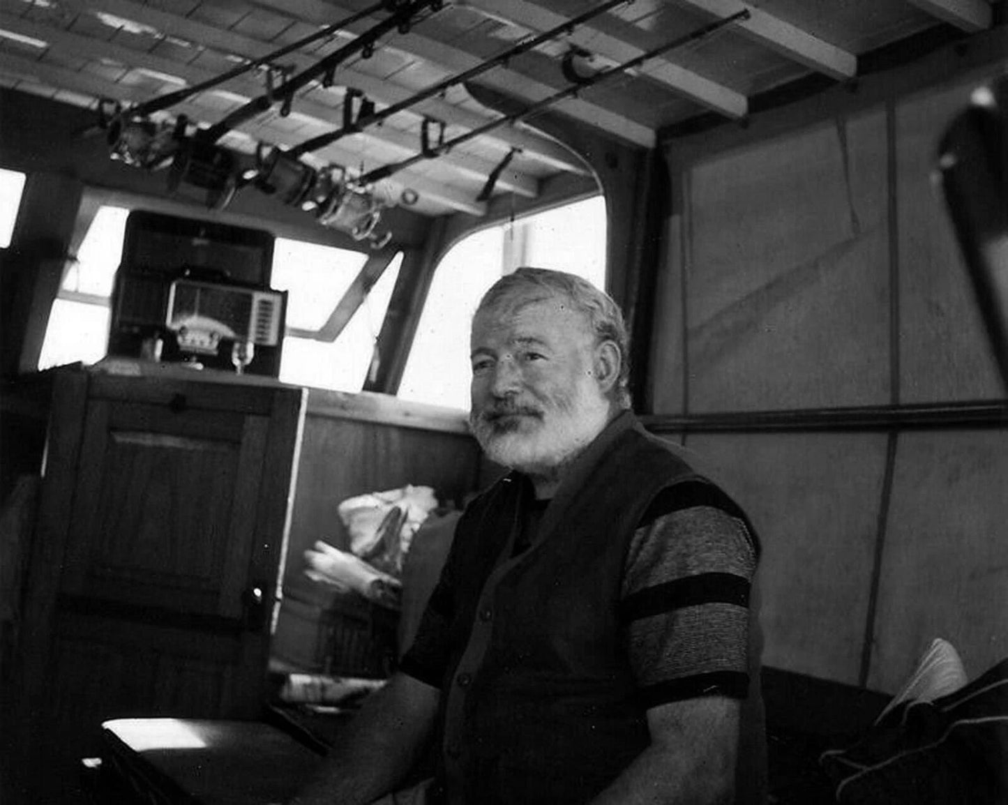 American Author Ernest Hemmingway In Fishing Boat Classic Picture Keychain