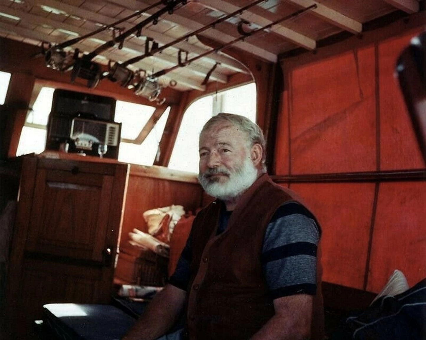 American Author Ernest Hemmingway In His Fishing Boat Old Picture Photo