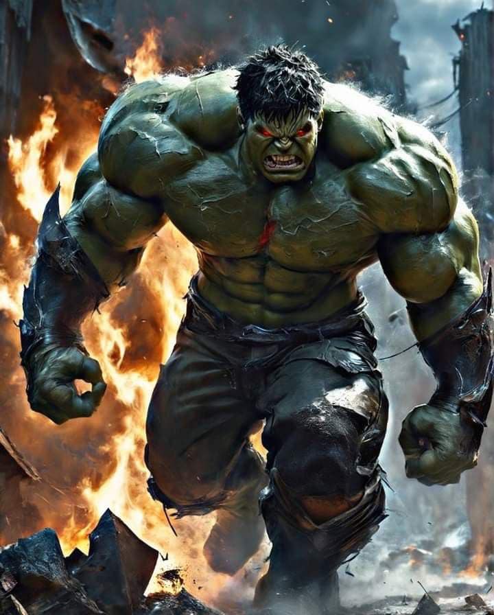 Angry Hulk In Flames Print Poster
