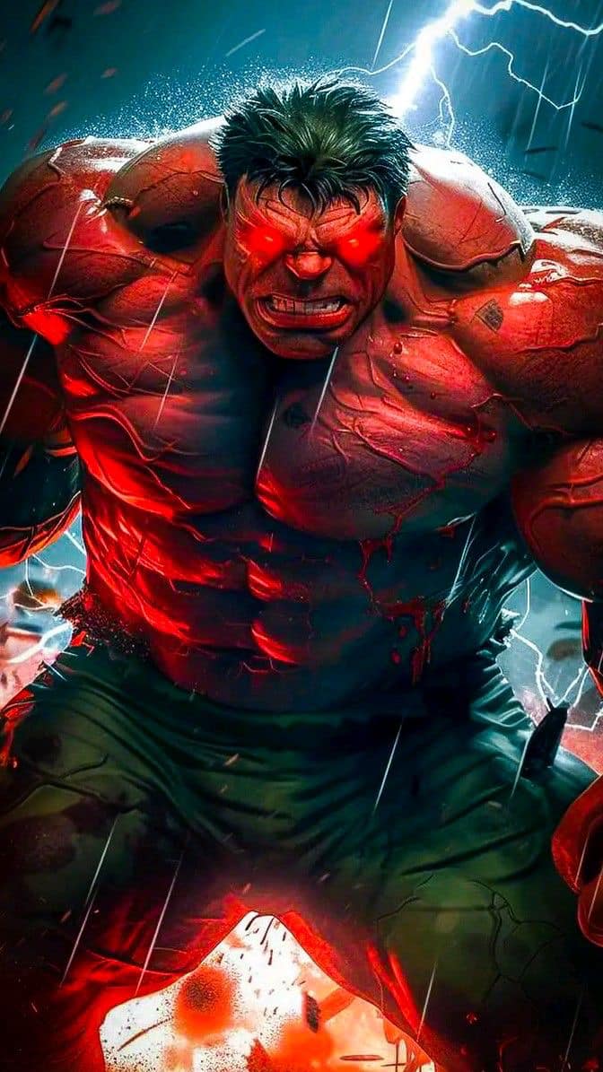 Angry Red Hulk Stormy Background Print Poster