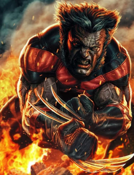 Angry Superhero Claws Fire Print Poster