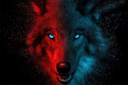 Angry Wolf Animals Red Blue Picture Painting Jigsaw Puzzle