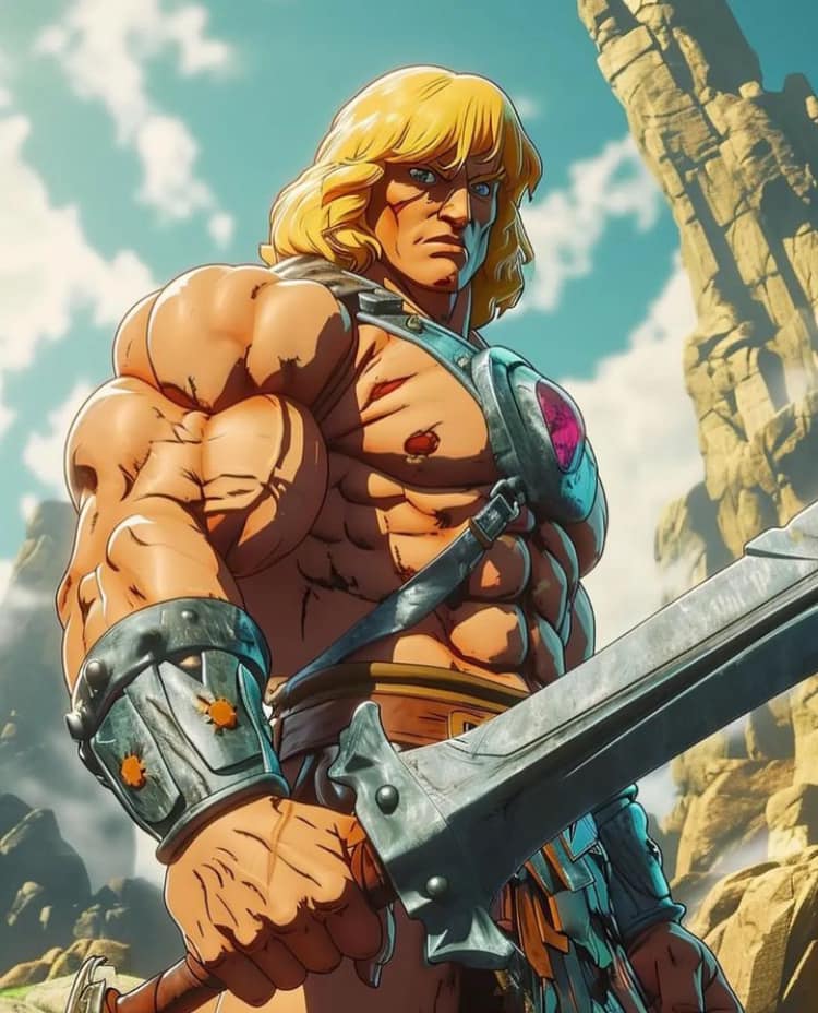 Animated Hero Character Sword Landscape Print Poster