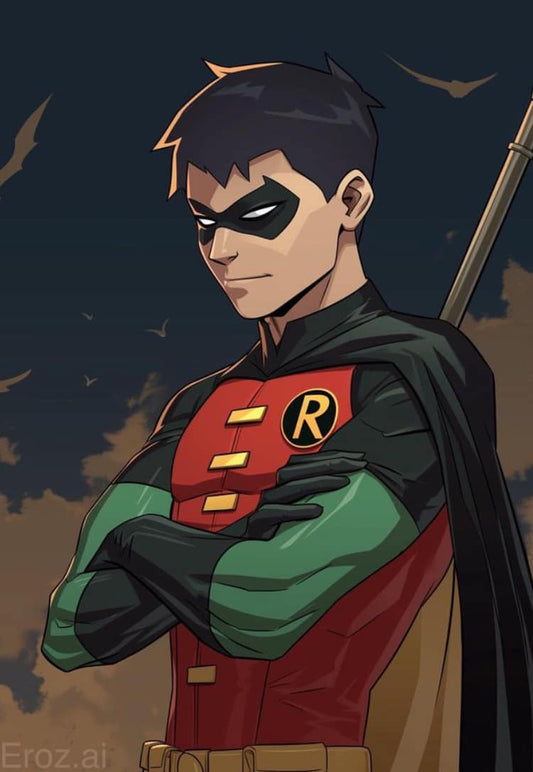 Animated Superhero Portrait Robin Print Poster