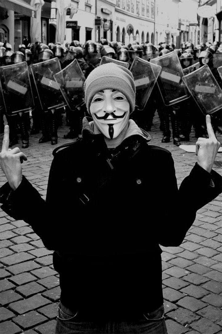 Anonymous Vs Police Black And White Painting Jigsaw Puzzle